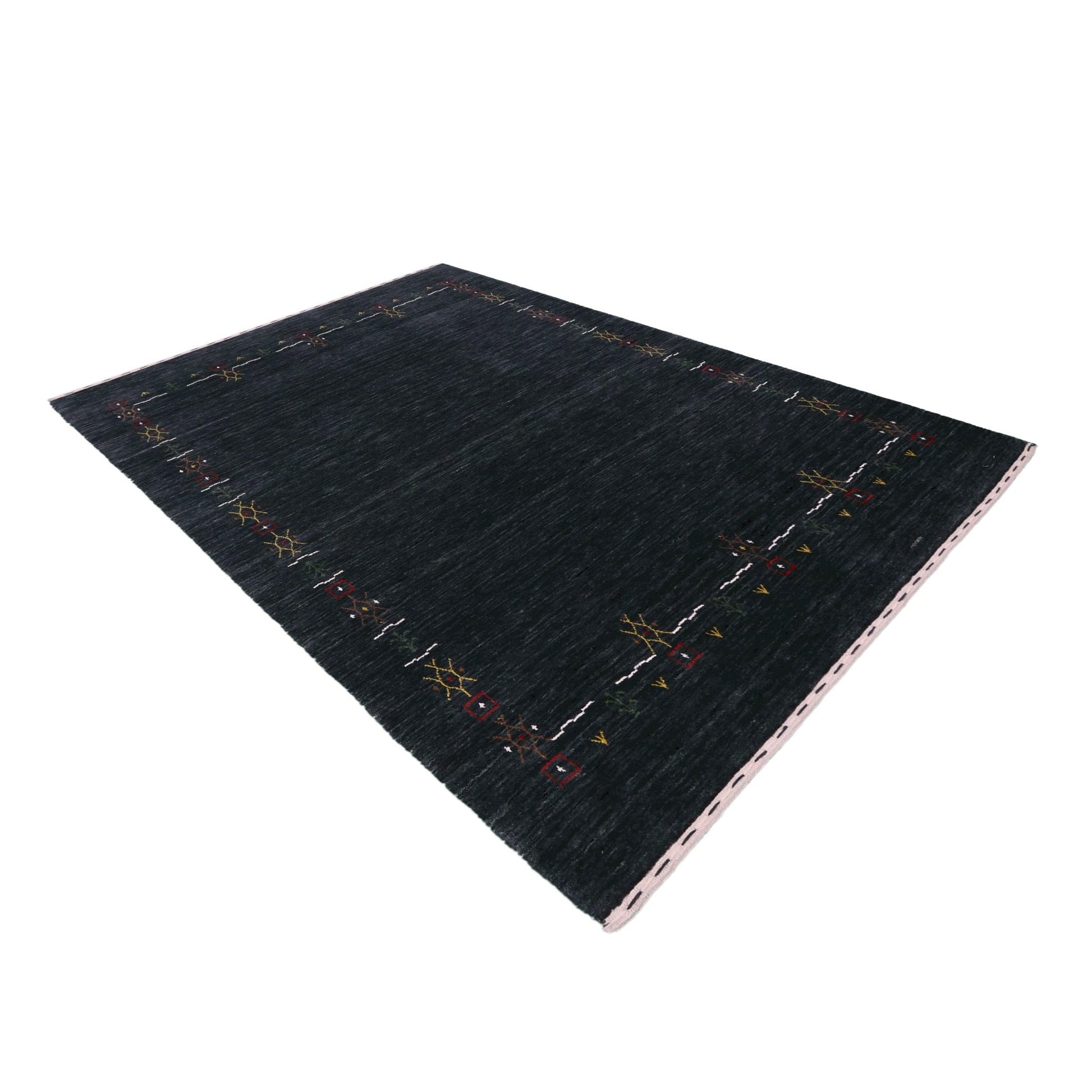 Charcoal Tribal Design Border Hand Loomed Wool Area Rug.