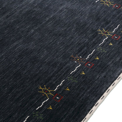 Charcoal Tribal Design Border Hand Loomed Wool Area Rug.
