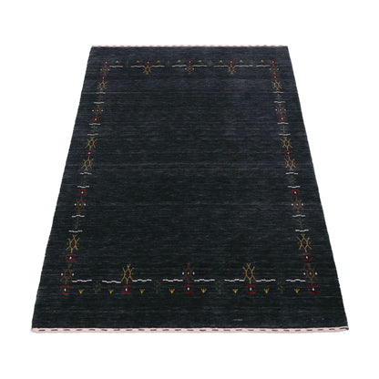 Charcoal Tribal Design Border Hand Loomed Wool Area Rug.