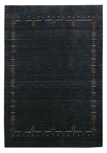 Charcoal Tribal Design Border Hand Loomed Wool Area Rug.