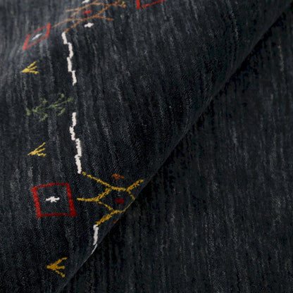 Charcoal Tribal Design Border Hand Loomed Wool Area Rug.
