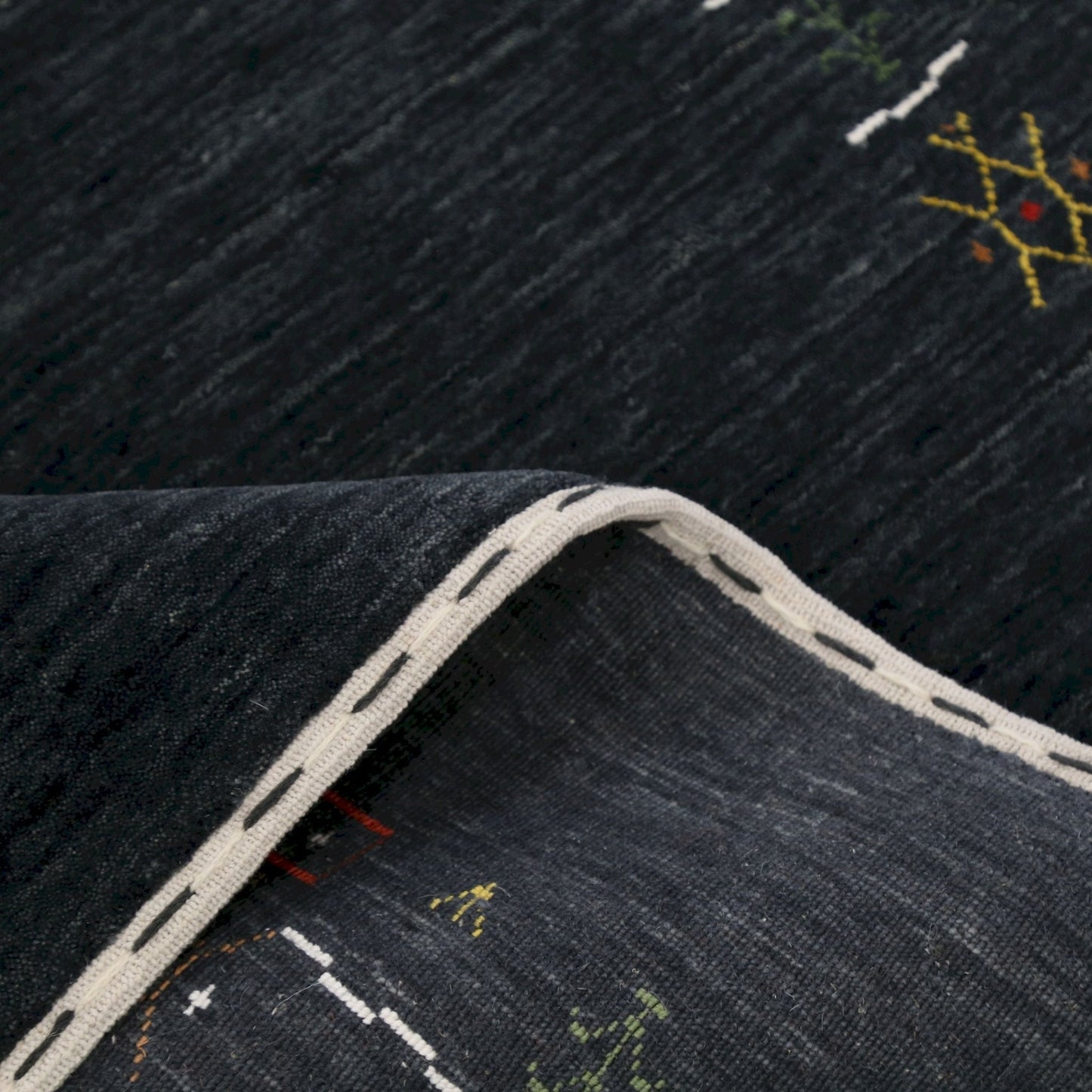 Charcoal Tribal Design Border Hand Loomed Wool Area Rug.