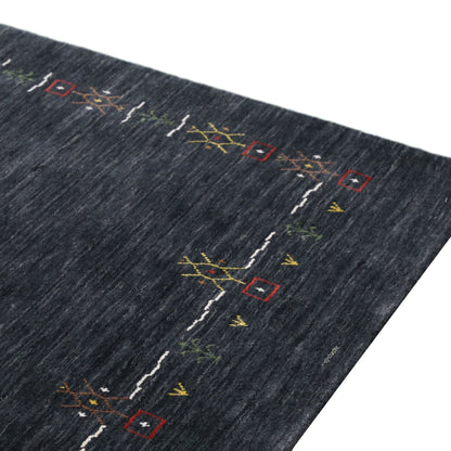 Charcoal Tribal Design Border Hand Loomed Wool Area Rug.
