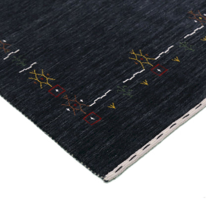 Charcoal Tribal Design Border Hand Loomed Wool Area Rug.