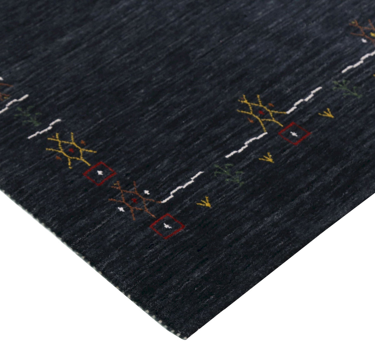 Charcoal Tribal Design Border Hand Loomed Wool Area Rug.