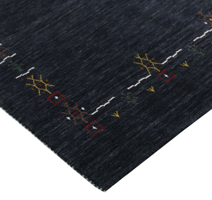 Charcoal Tribal Design Border Hand Loomed Wool Area Rug.