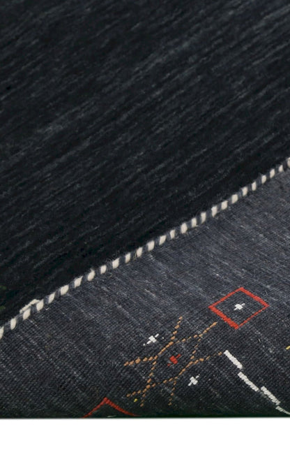 Charcoal Tribal Design Border Hand Loomed Wool Area Rug.