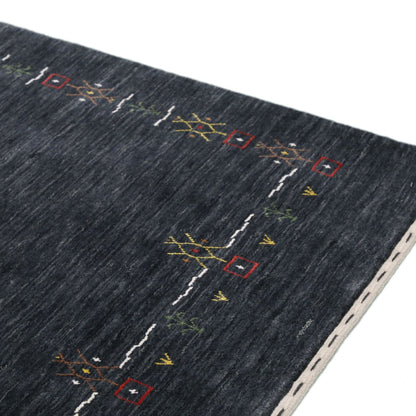 Charcoal Tribal Design Border Hand Loomed Wool Area Rug.