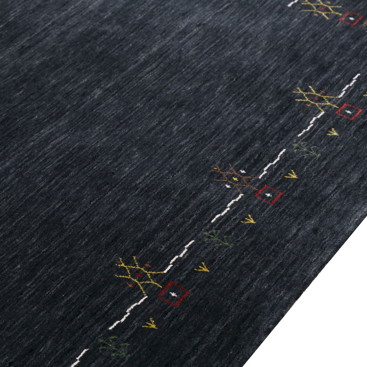 Charcoal Tribal Design Border Hand Loomed Wool Area Rug.
