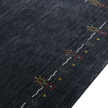 Charcoal Tribal Design Border Hand Loomed Wool Area Rug.