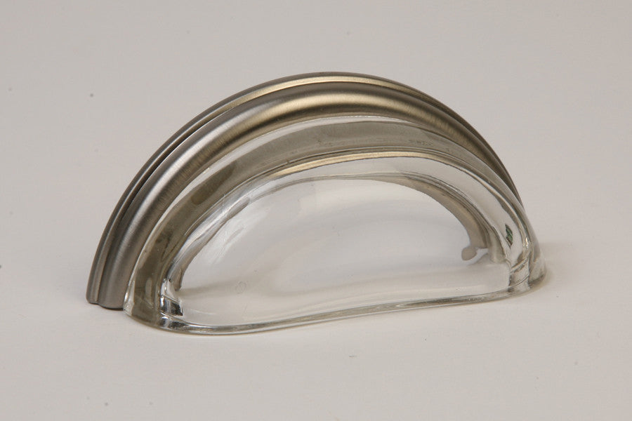 Nickel Lew's 3" Glass Cabinet Cup Pull (Clear/Brushed Nickel).