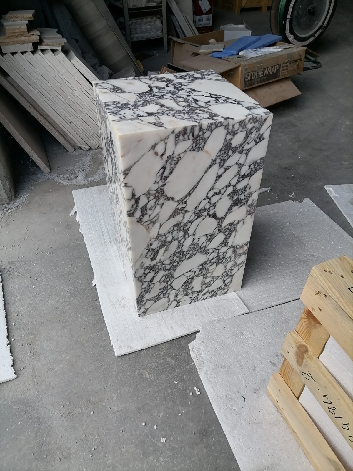 Villohome | Online Flooring Shop Coffee Tables Calacatta Viola Marble Cube Design Plinth End/Side Table, Nightstand Polished (W)14" (L)14" (H)24" Calacatta Viola Marble Cube Design Plinth End/Side Table, Nightstand Polished (W)14" (L)14" (H)24"