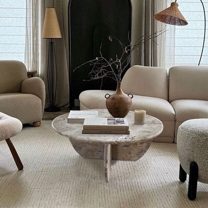 Villohome | Online Flooring Shop Coffee Tables 8-14 Weeks / (D)27.5" (H)16" / Unfilled and Polished Troia Light Travertine Unfilled Round Polished Coffee Table (D)27.5" (H)16" Troia Light Travertine Unfilled Round Polished Coffee Table (D)27.5" (H)16"