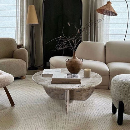 Villohome | Online Flooring Shop Coffee Tables 8-14 Weeks / (D)27.5" (H)16" / Unfilled and Polished Troia Light Travertine Unfilled Round Polished Coffee Table (D)27.5" (H)16" Troia Light Travertine Unfilled Round Polished Coffee Table (D)27.5" (H)16"