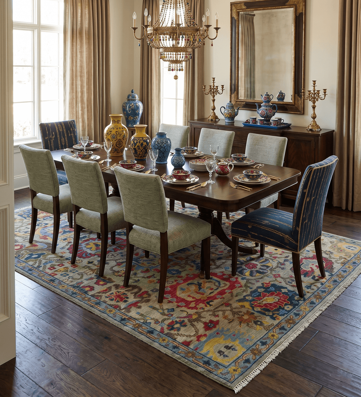 Colorful Oushak Traditional Hand knotted Custom Made wool Area Rug.