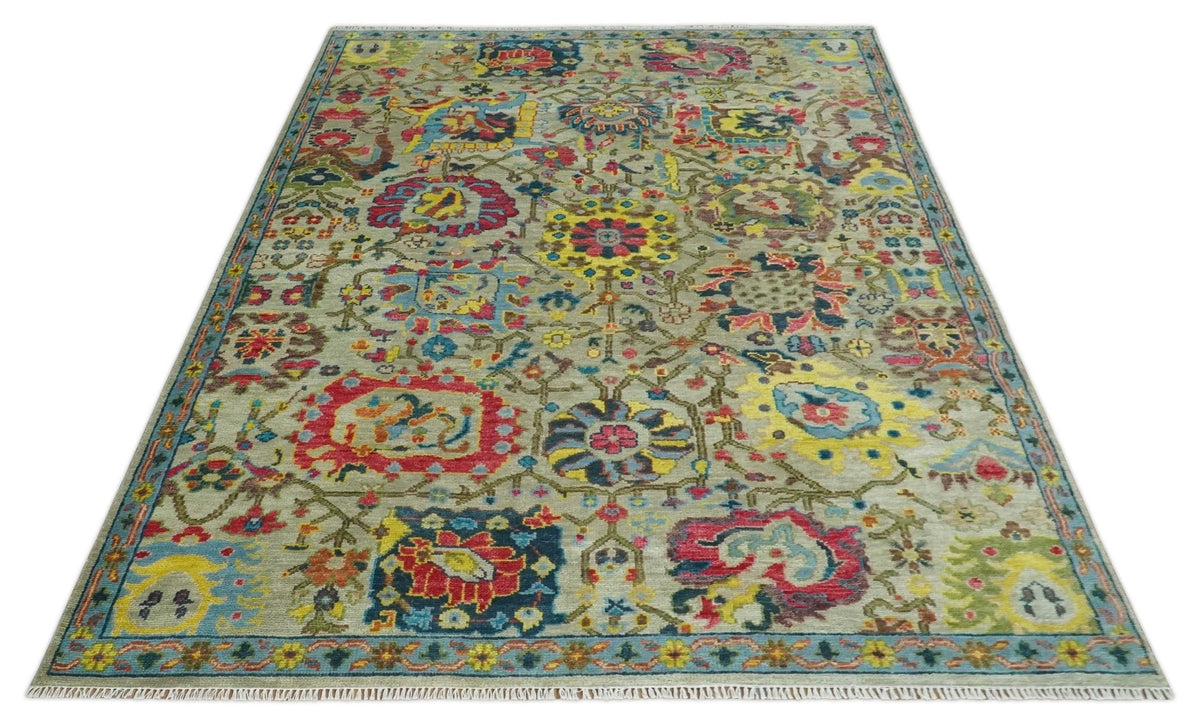 Colorful Oushak Traditional Hand knotted Custom Made wool Area Rug.