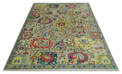 Colorful Oushak Traditional Hand knotted Custom Made wool Area Rug.