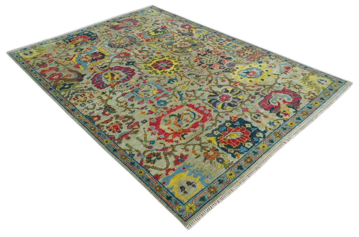 Colorful Oushak Traditional Hand knotted Custom Made wool Area Rug.