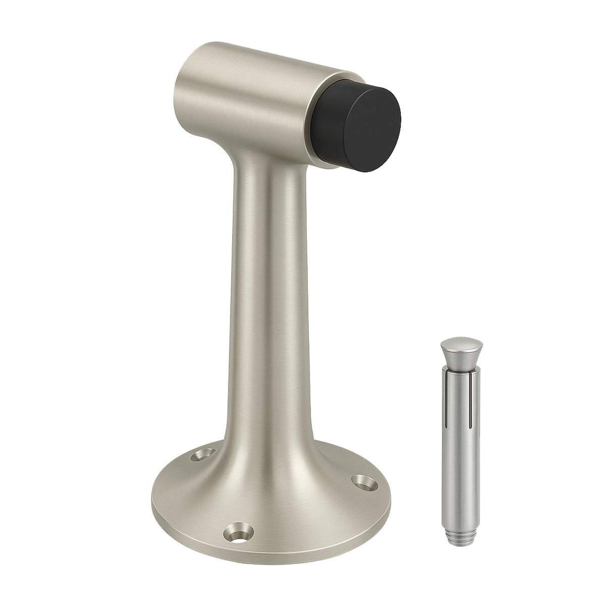 Heavy Duty 6″ Floor-Mount Door Stop – Solid Brass, Commercial Grade (Satin Nickel).
