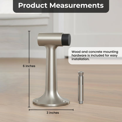Heavy Duty 6″ Floor-Mount Door Stop – Solid Brass, Commercial Grade (Satin Nickel).