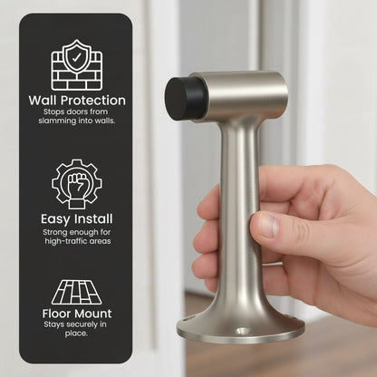 Heavy Duty 6″ Floor-Mount Door Stop – Solid Brass, Commercial Grade (Satin Nickel).