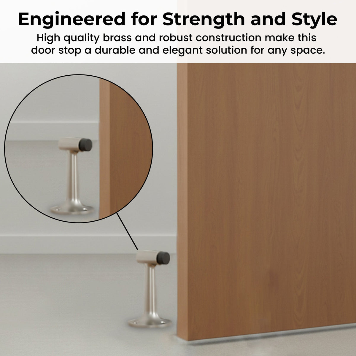 Heavy Duty 6″ Floor-Mount Door Stop – Solid Brass, Commercial Grade (Satin Nickel).