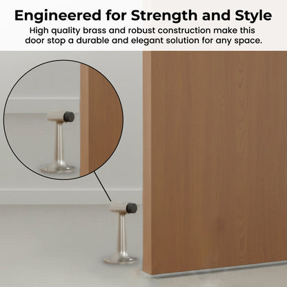 Heavy Duty 6″ Floor-Mount Door Stop – Solid Brass, Commercial Grade (Satin Nickel).
