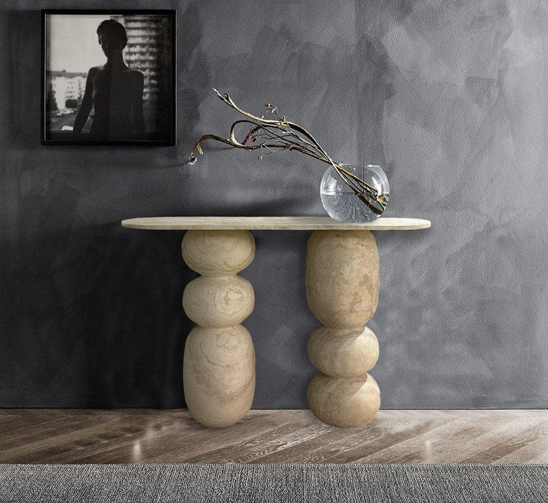 Villohome | Online Flooring Shop Consoles 8-14 Weeks / (W)12" (L)49" (H)31.5" / Filled and Honed Troia Light Travertine Designer Console Filled and Honed (W)12" (L)49" (H)31.5" Troia Light Travertine Designer Console Filled and Honed (W)12" (L)49" (H)31.5"