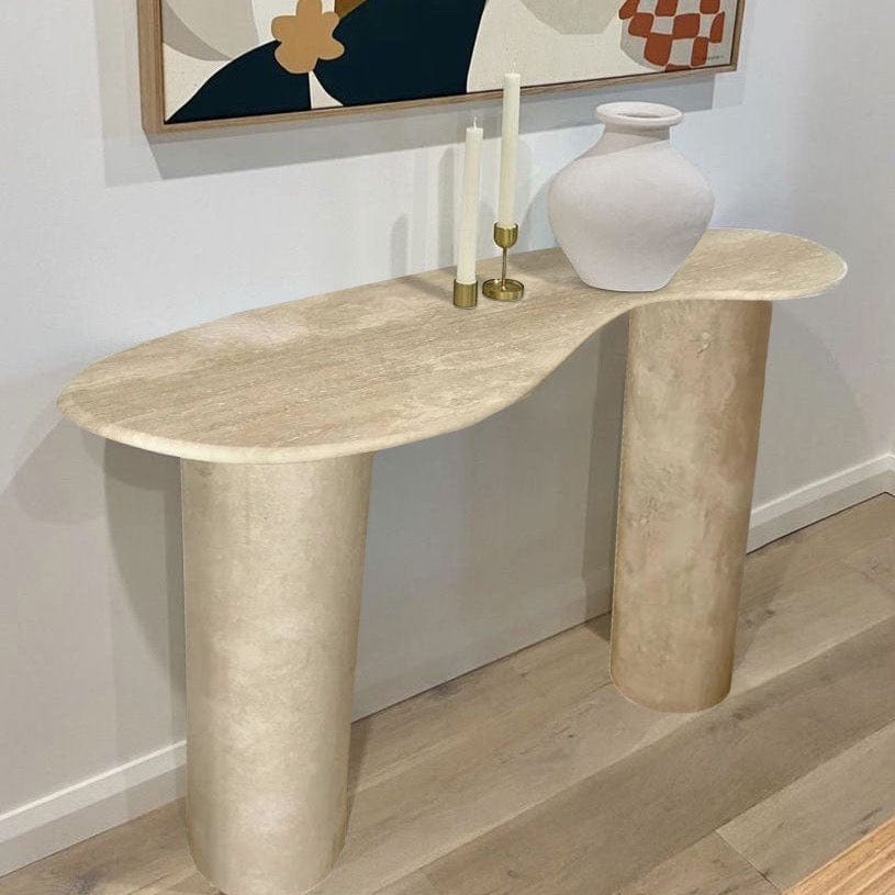 Villohome | Online Flooring Shop Consoles Troia Light Travertine Designer Console Filled and Honed (W)15" (L)48" (H)36" Troia Light Travertine Designer Console Filled and Honed (W)15" (L)48" (H)36"