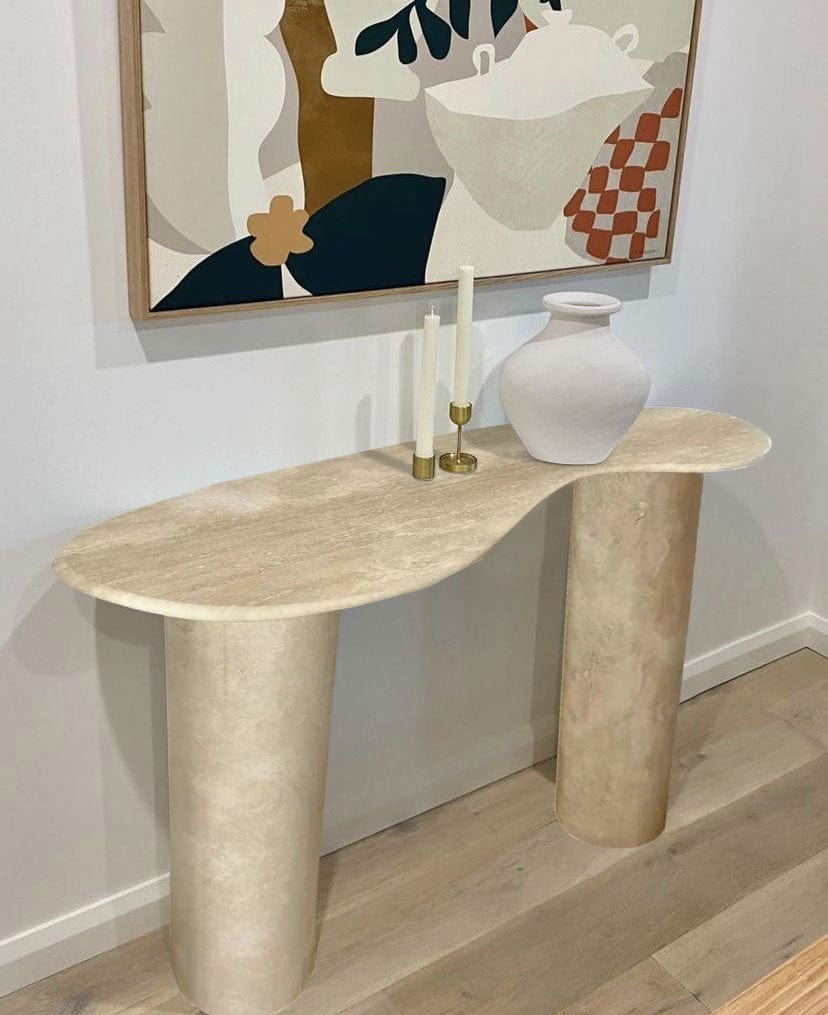 Villohome | Online Flooring Shop Consoles Troia Light Travertine Designer Console Filled and Honed (W)15" (L)48" (H)36" Troia Light Travertine Designer Console Filled and Honed (W)15" (L)48" (H)36"