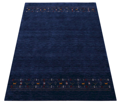 Contemporary Blue Design Hand Loomed Wool Area Rug.