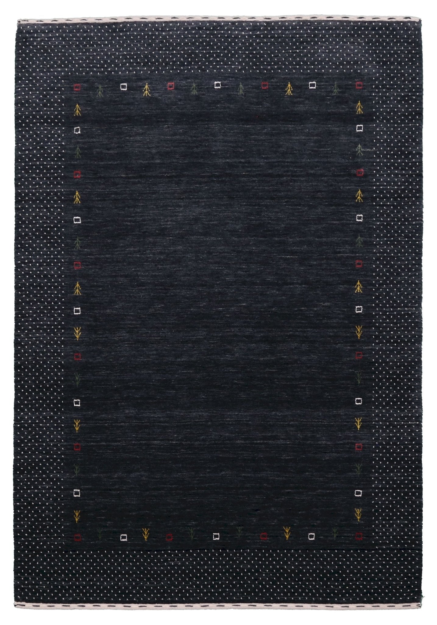 Contemporary Charcoal Gabbeh Border Hand Loomed Wool Area Rug