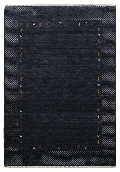 Contemporary Charcoal Gabbeh Border Hand Loomed Wool Area Rug