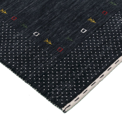Contemporary Charcoal Gabbeh Border Hand Loomed Wool Area Rug