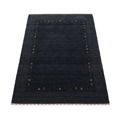 Contemporary Charcoal Gabbeh Border Hand Loomed Wool Area Rug