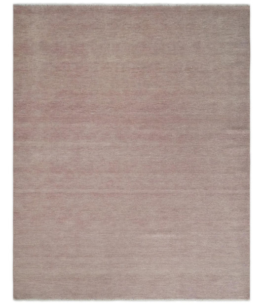 Contemporary Custom Made Modern Solid Peach Hand knotted Wool Area Rug.