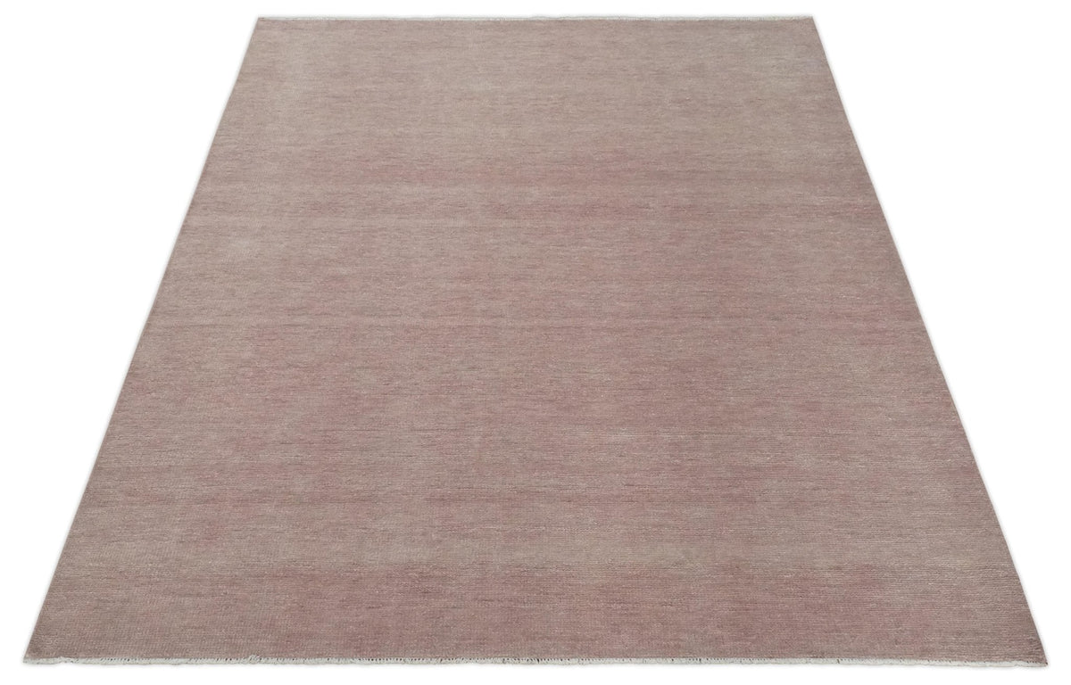 Contemporary Custom Made Modern Solid Peach Hand knotted Wool Area Rug.