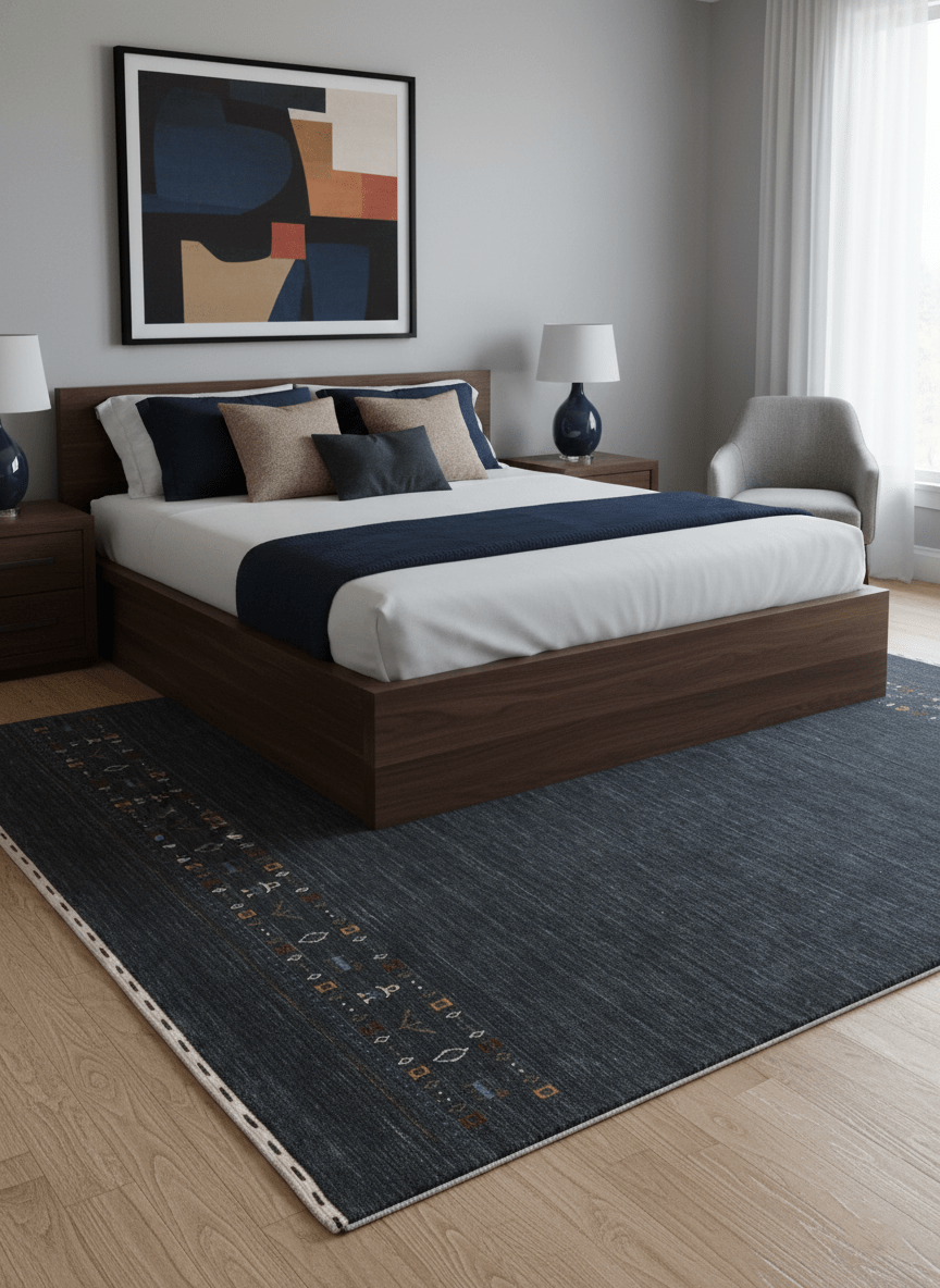 Contemporary Design Charcoal Hand Loomed Wool Area Rug.