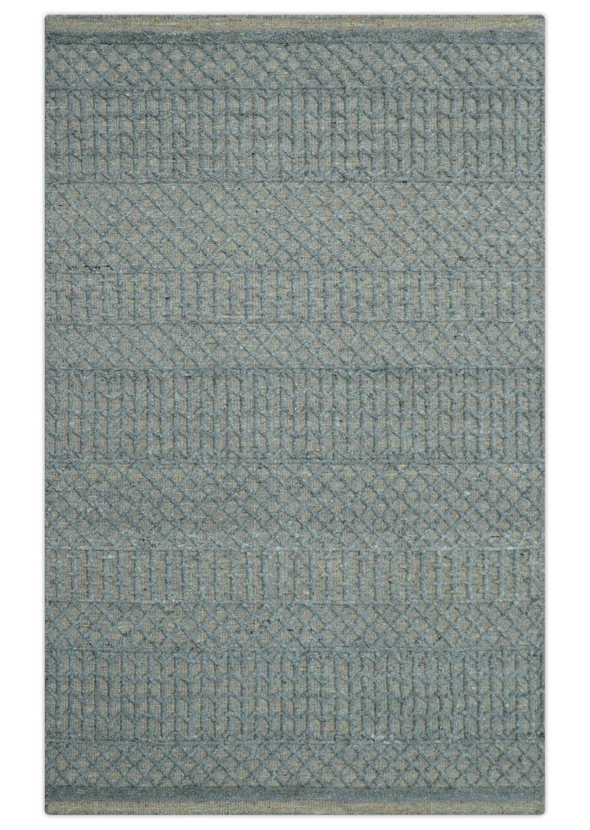 Contemporary Design Gray Hand Knotted Wool Area Rug.