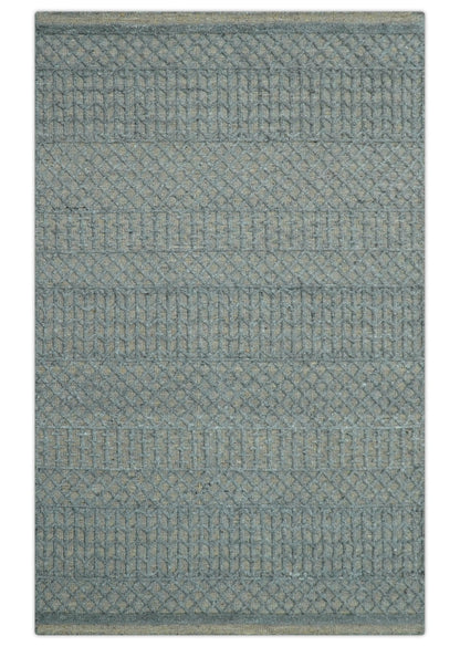 Contemporary Design Gray Hand Knotted Wool Area Rug.