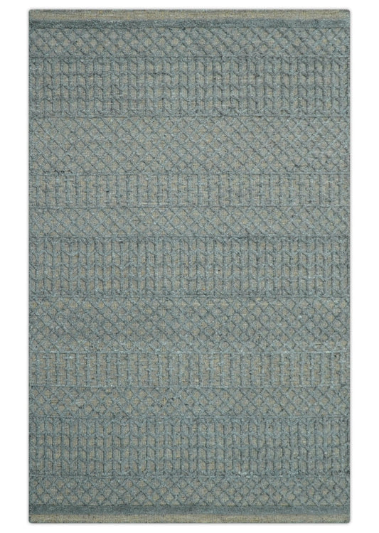 Contemporary Design Gray Hand Knotted Wool Area Rug.