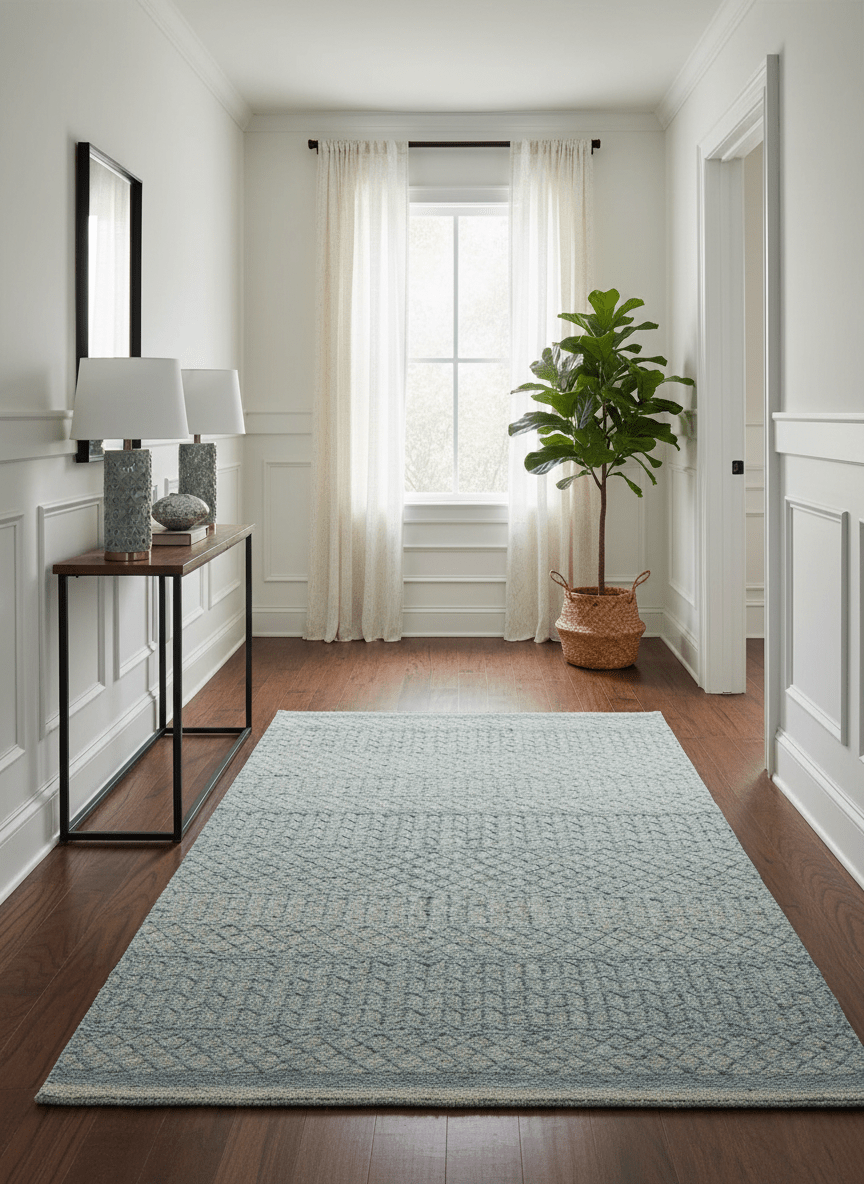 Contemporary Design Gray Hand Knotted Wool Area Rug.