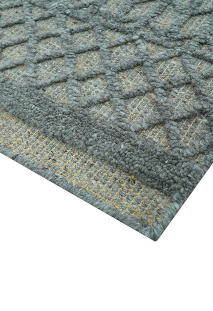 Contemporary Design Gray Hand Knotted Wool Area Rug.
