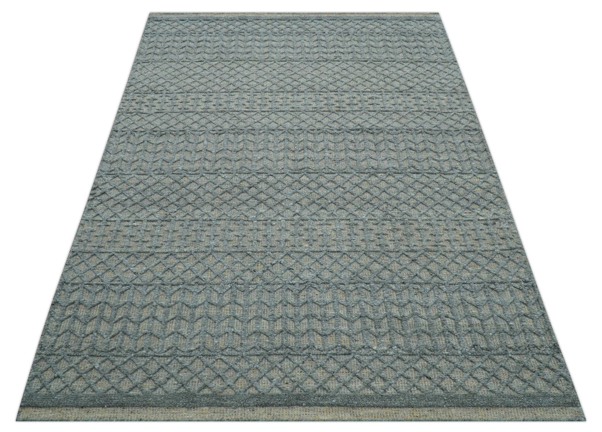 Contemporary Design Gray Hand Knotted Wool Area Rug.