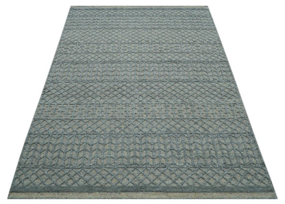 Contemporary Design Gray Hand Knotted Wool Area Rug.