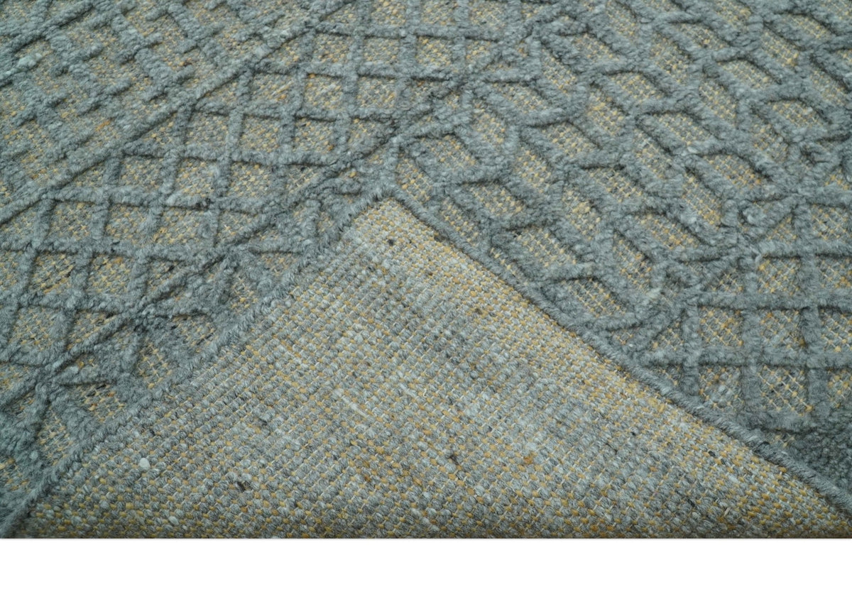 Contemporary Design Gray Hand Knotted Wool Area Rug.