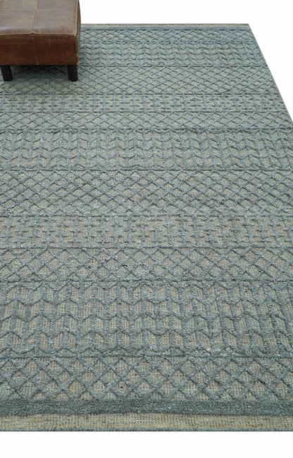 Contemporary Design Gray Hand Knotted Wool Area Rug.