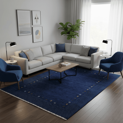 Contemporary Gabbeh Border Design Hand Loomed Wool Area Rug.