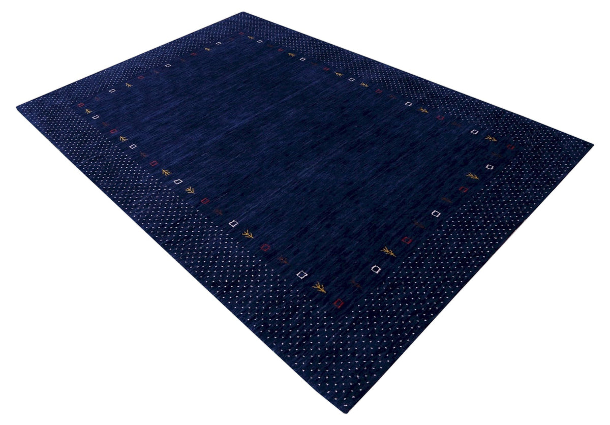 Contemporary Gabbeh Border Design Hand Loomed Wool Area Rug.