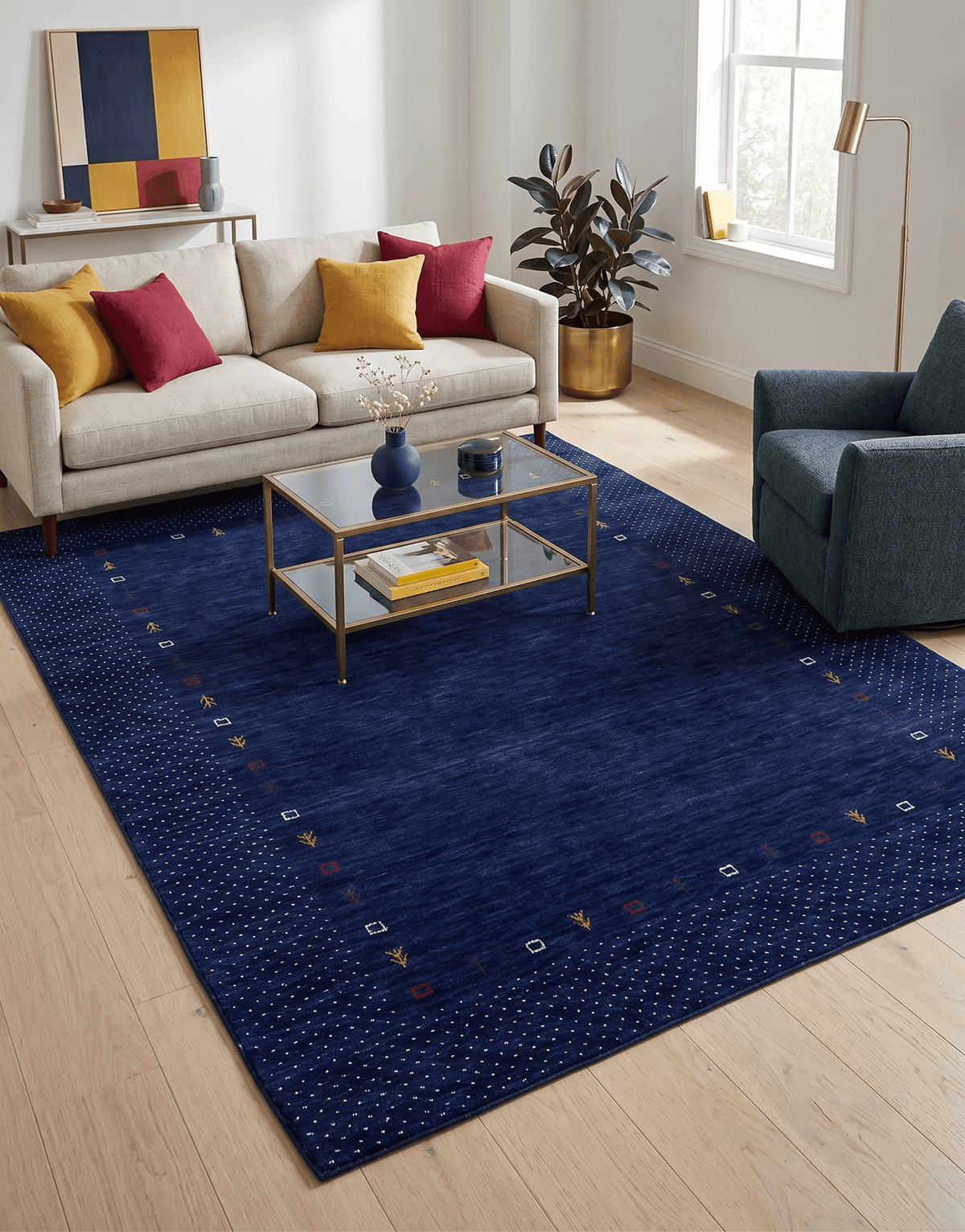 Contemporary Gabbeh Border Design Hand Loomed Wool Area Rug.